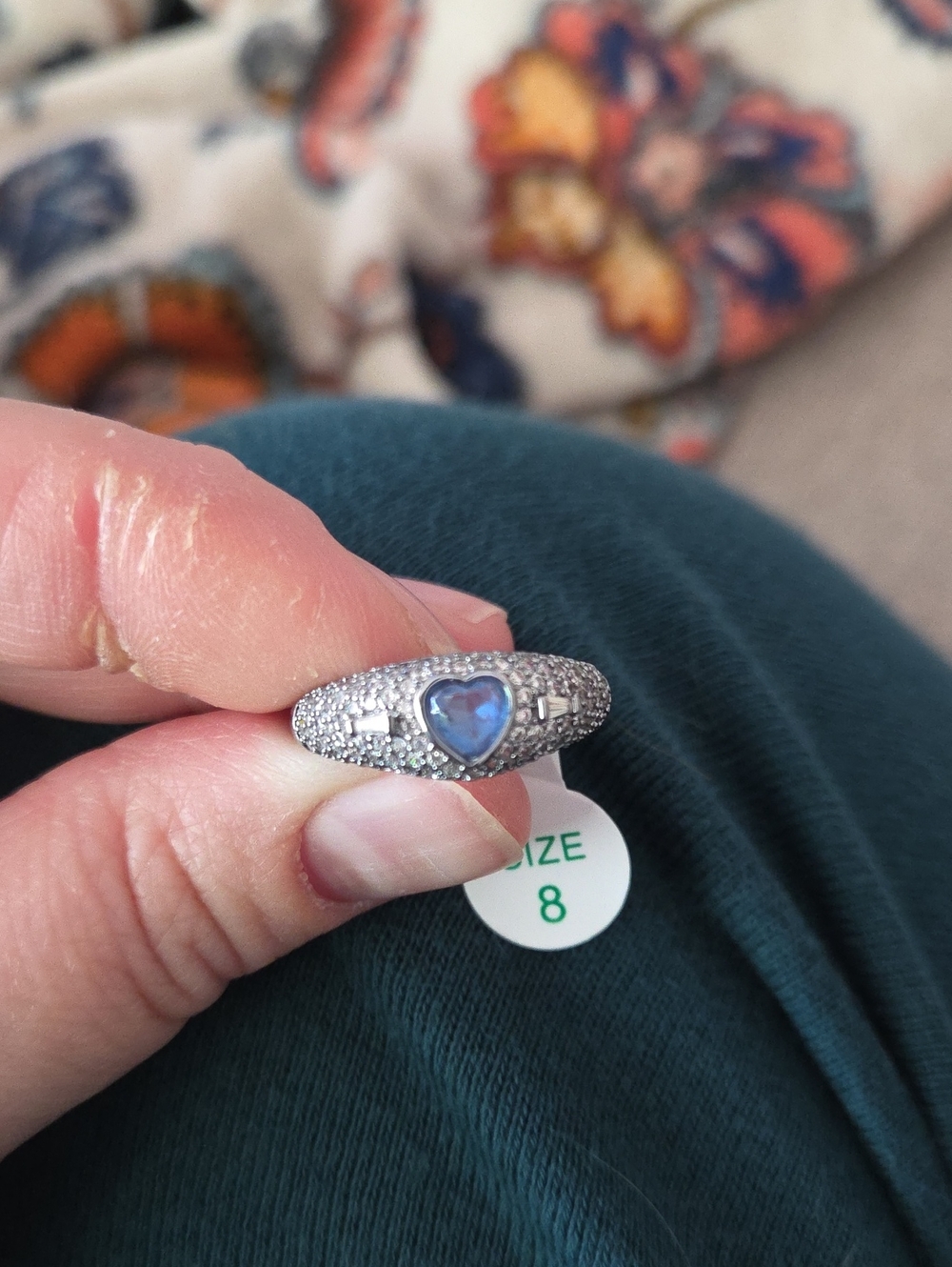 Sterling Silver Heart Ring with Blue Center Stone